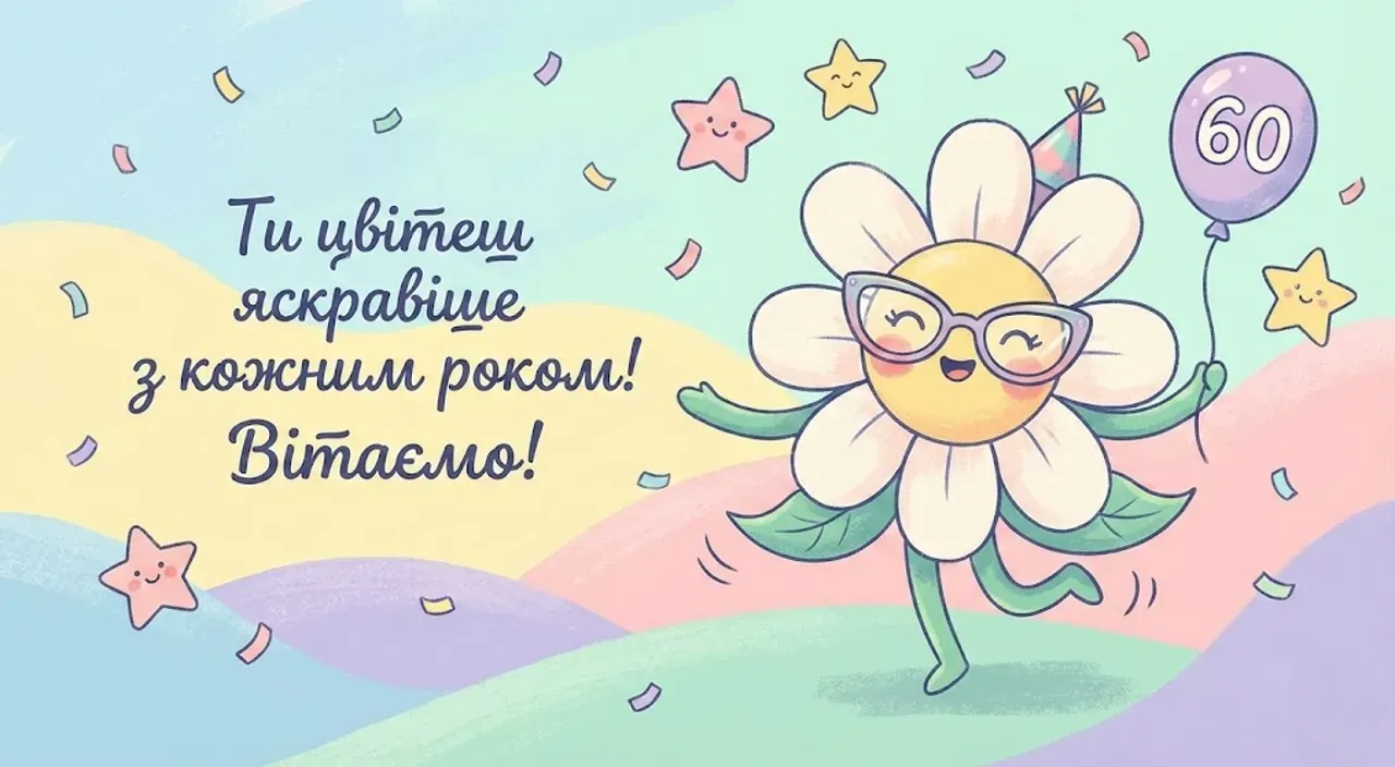 Привітання для жінки з 60-річчям в листівках