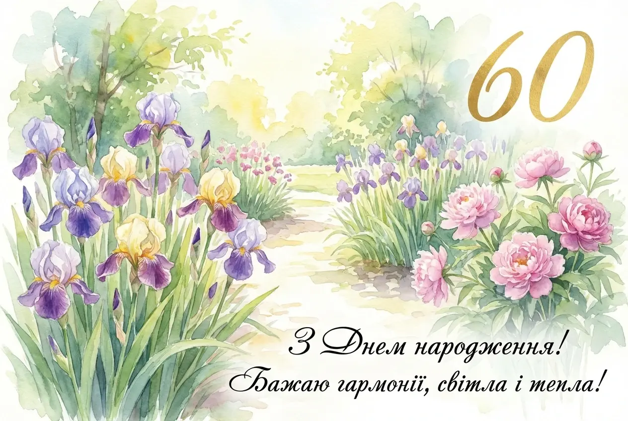 привітання жінці 60 річчям вітальна листівка з ювілеєм 60 років