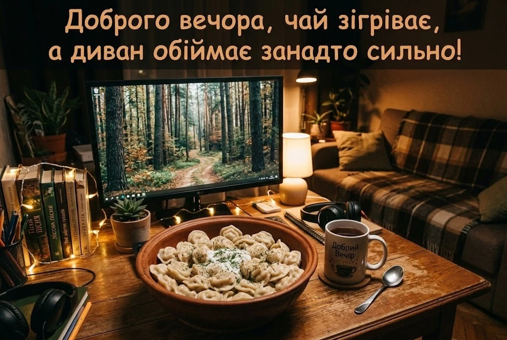 Побажання доброго вечора у яскравих картинках та душевних листівках для затишного настрою