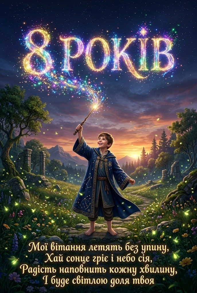 Вітальні картинки на 8 років: особливі слова для хлопчиків та дівчаток