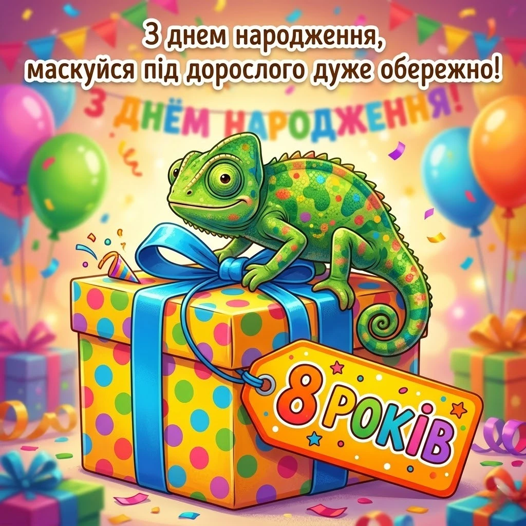 Вітальні картинки на 8 років: особливі слова для хлопчиків та дівчаток