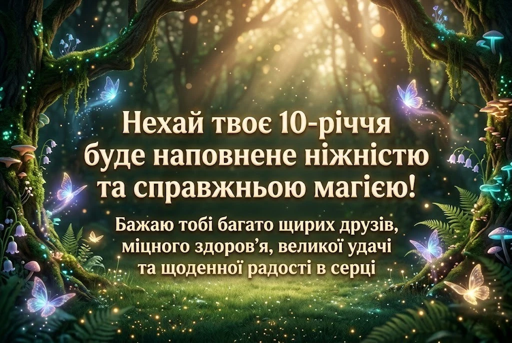 10 років — особлива дата: яскраві листівки та побажання для юної леді