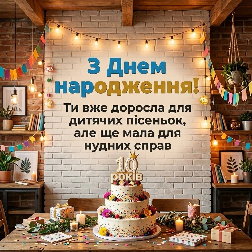 10 років — особлива дата: яскраві листівки та побажання для юної леді
