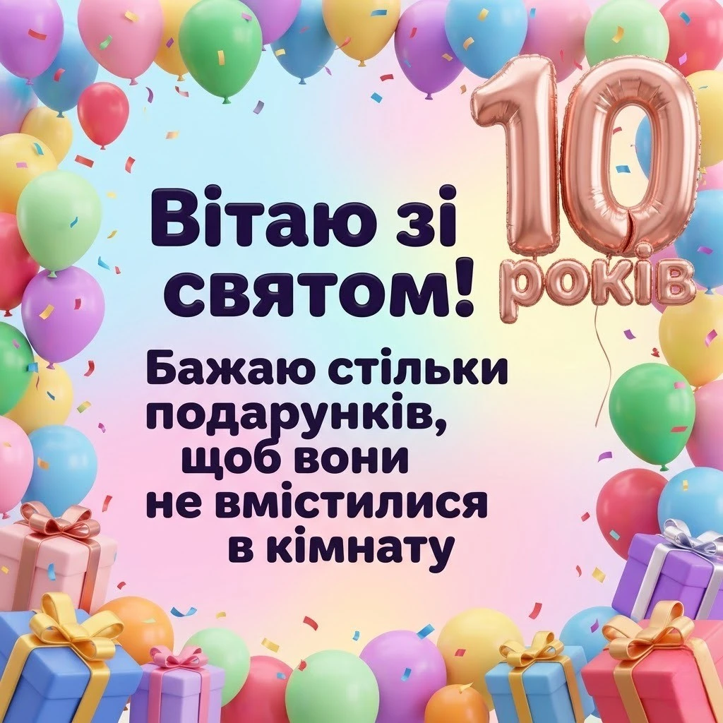 10 років — особлива дата: яскраві листівки та побажання для юної леді