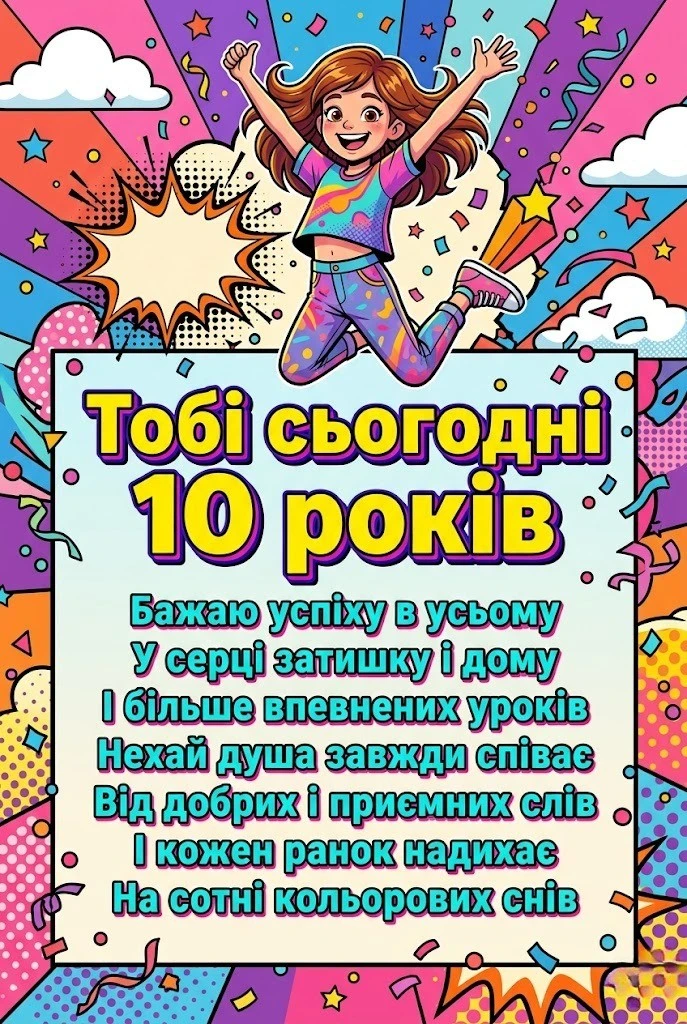 10 років — особлива дата: яскраві листівки та побажання для юної леді